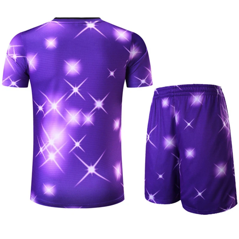Quality Breathable Fashion Stars Flashing Running Short Sleeve Sports Suit T-shirt Jerseys Shorts Unisex Men Women Soccer Sets