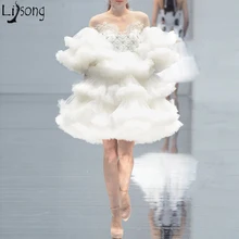 От кутюр, короткие платья для выпускного вечера, новинка, гофрированное белое коктейльное платье из тюля, Короткие Многослойные шикарные женские вечерние платья