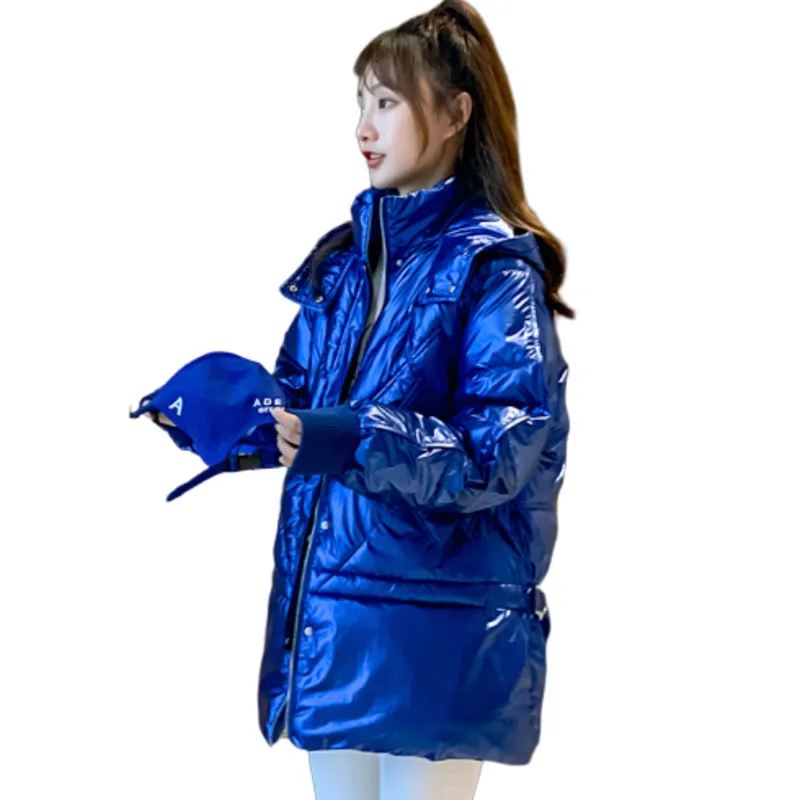 

Winter Jacket Women Parka Warm Thick Solid Cotton Padded Parkas Female Coat Loose Outwear Bright Plus Size Snow Wear Outerwear