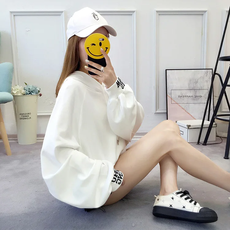 Женские толстовки оверсайз корейский Kawaii свитшот с принтом в виде надписи Harajuku толстовки с капюшоном желтый фонарь рукав Толстовка Топ