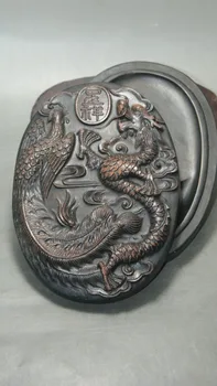 

Fine Chinese old wa shi Stone Inkstone with Exquisite carving Dragon Phoenix