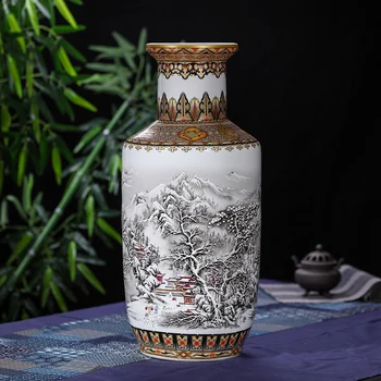 

Antique Chinese Snow Floor Vase Jingdezhen Handmade Golden Drawing kangxi porcelain Large Floor Vase For Home Decor
