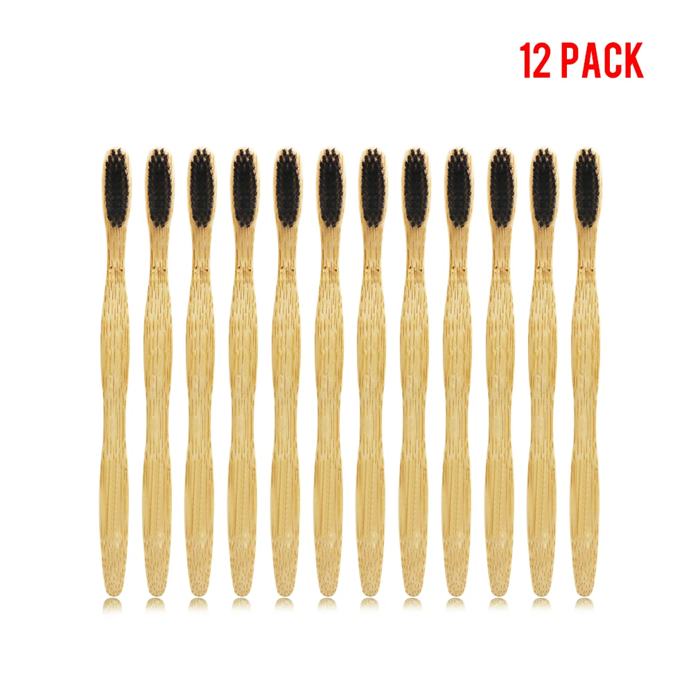

12 Pack Bamboo Toothbrush soft-bristle For Adult Black Soft Toothbrush Manual Toothbrush wavy bristles