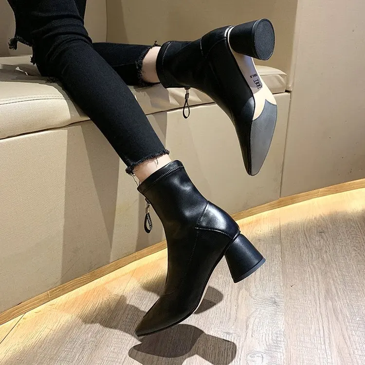 EOEODOIT/женские кожаные ботинки; мягкая обувь на молнии с квадратным носком; ботильоны на высоком каблуке 6 см; осенне-зимние женские модные ботинки
