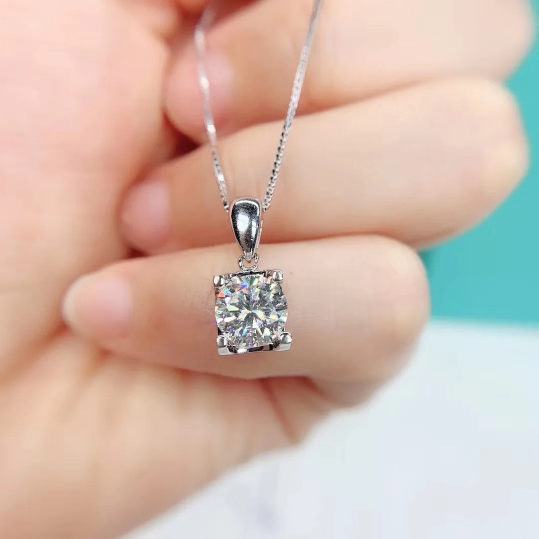 Круглые серебряные подвески Moissanite, 1 CT D VVS, роскошное ожерелье Moissanite Weding для женщин