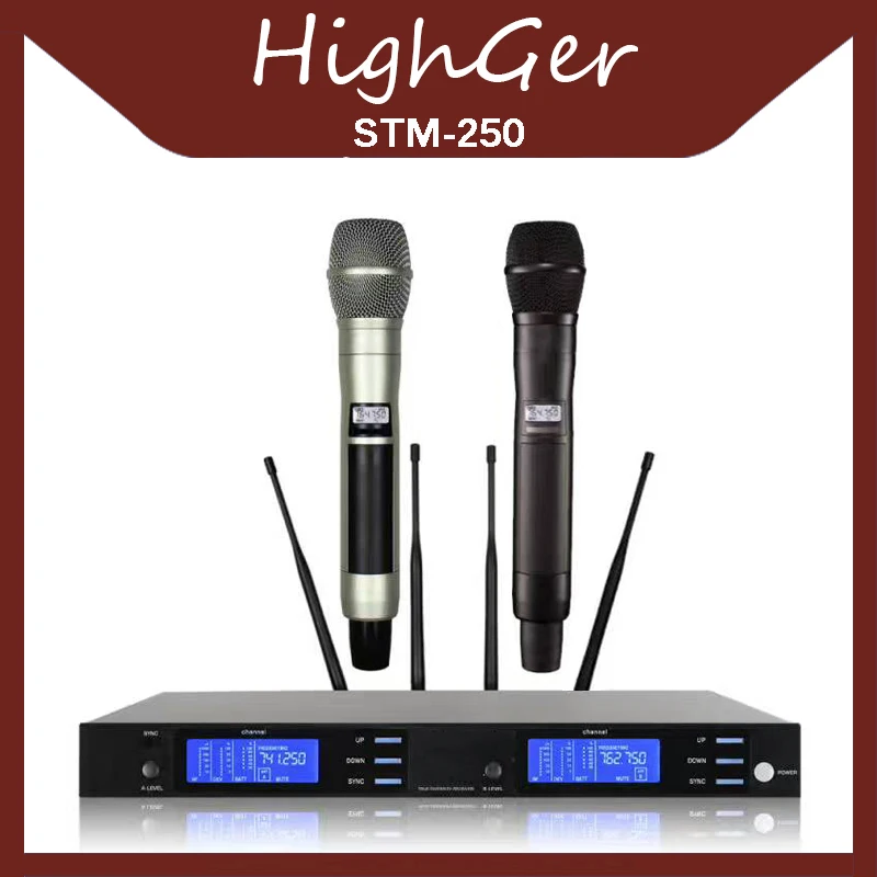Хайджер AD4D UHF Digitale Senza Fili Microfono Professional A Doppio Canale Ricevitore True differity Fase Mircrofone|Микрофоны| |