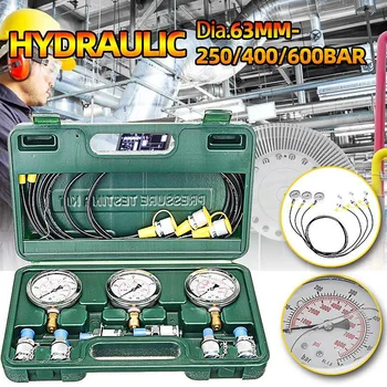 

Excavator Hydraulic Pressure Test Kit 25/40/60MPa Pressure Gauge Connector Set With 1.5m Test Hose + Coupling + 3Pcs 63mm Gauges