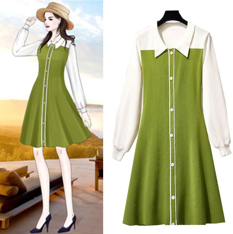 

Long Sleeve Jersey Dress Women's Early Autumn Clothing 2019 New Style Early Autumn Waist Hugging Slimming Elegant A- line Skirt