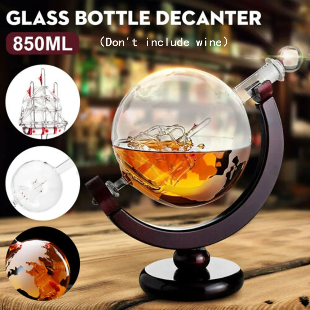 

850ml Glass World Globe Decanter Liquor Sailboat Vodka Shot Whiskey Wine Drink