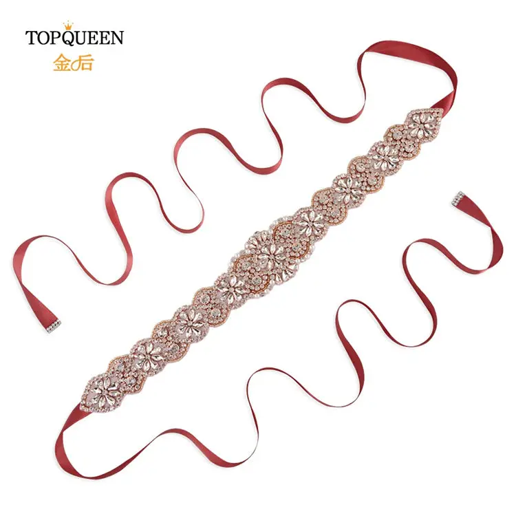 wine red TOPQUEEN S161B-RG, розовое золото, свадебный пояс, стразы, стразы, пояс для свадебного платья - Цвет: wine red