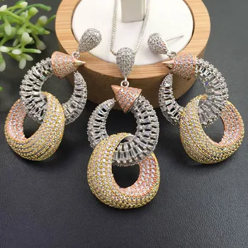 

zlxgirl bridal jewelry Fashion women's Abstract Geometry Pattern brooch & pendant with Earrings for Woman Engagement