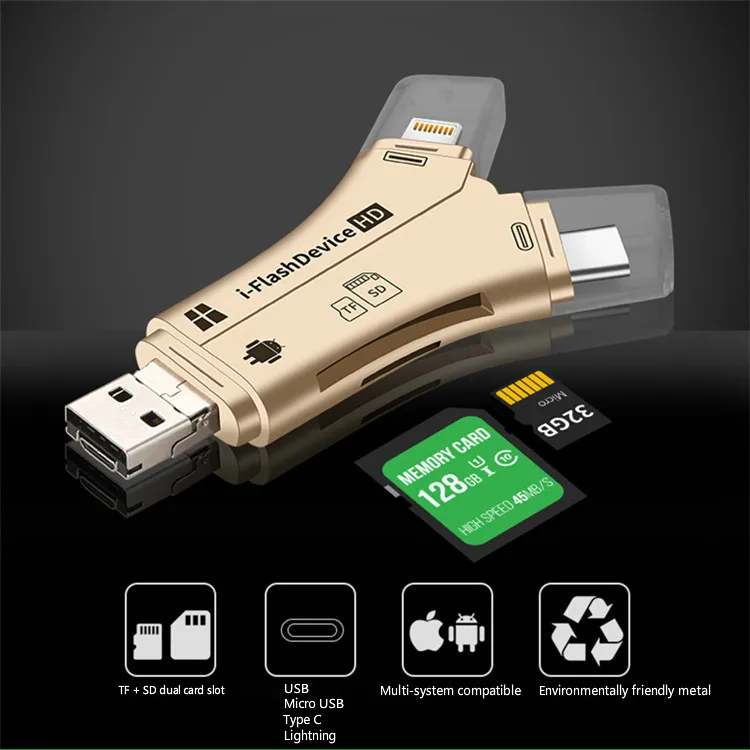 4 в 1 USB Micro SD TF кард-ридер адаптер для iPhone Android для iPad Macbook Android камера высокоскоростной кард-ридер
