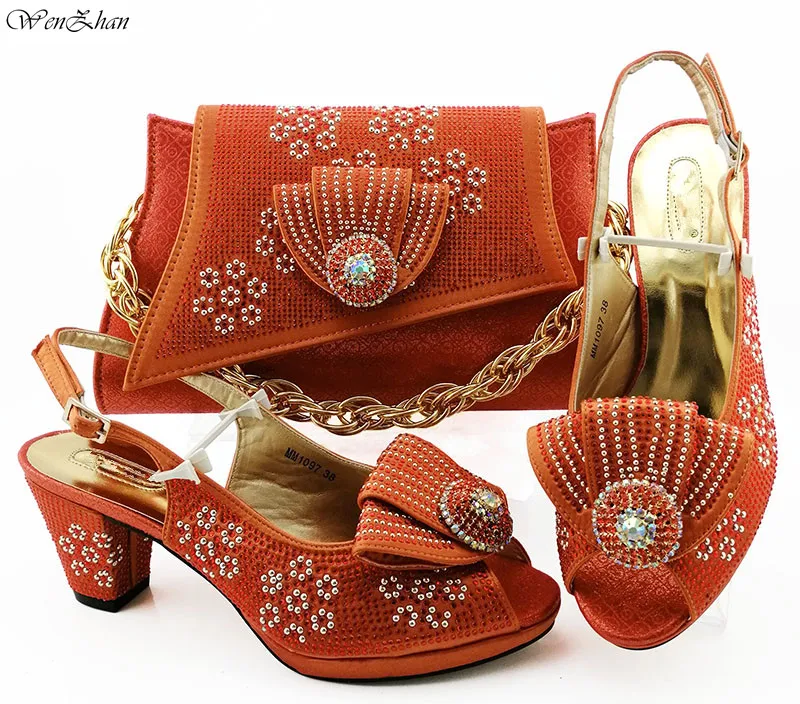 

New Shoes and Bag Set African Sets Italian Shoes with Matching Bag Orange Color Shoe and Bag Set for African Party 38-43 B98-5