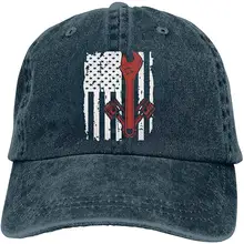 Мужская или женская Регулируемая трикотажная окрашенная джинсовая бейсболка Mechanic американский флаг США Кепка в стиле хип-хоп