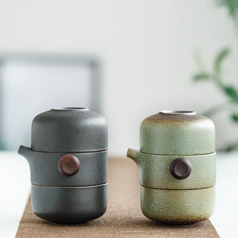 

Creative Japanese Ceramic Teapot Cover Bowl One Pot Two Cup Tea Cup Manual Portable Travel Office Tea Set WF1029155