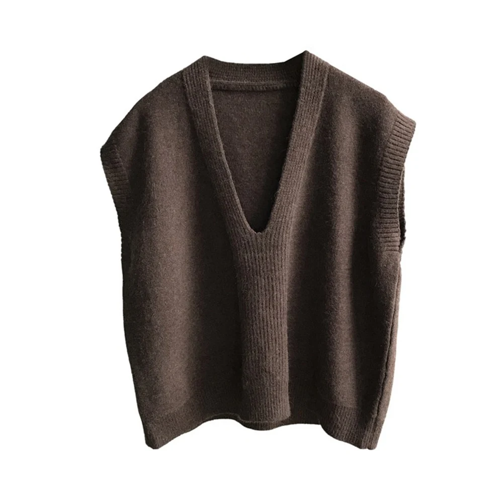 

Autumn Winter 2019 New Casual High Street Sweater Vest Korean Joker Fashion Pullovers Sleeveless V Neck Khaki Orange Knitwear