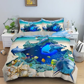 

Duvet Cover Twin Underwater World Dolphin Bedding Set for Kids Children 2/3Pcs Microfiber Comforter Cover Set with 1 Pillowcase