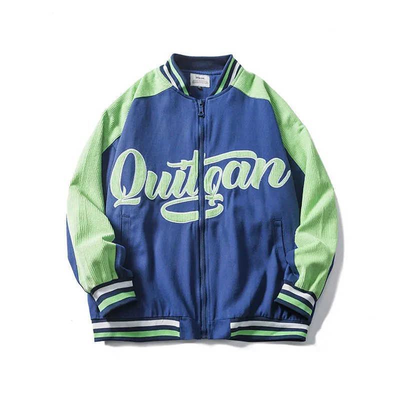 Corduroy Purple Blue Varsity Jacket Men 