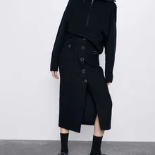 Женская юбка, Женская осенне-зимняя, высокая талия, облегающая, винтажная, с разрезом, толстая, эластичная, юбки, одежда в английском стиле, на пуговицах, одноцветная