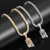 Pendentif tête de jésus-Christ pour hommes, collier à breloques en cristal brillant glacé avec chaîne, bijoux Hip Hop 1