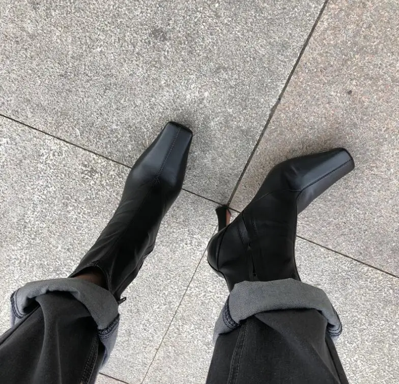 Botas de media pantorrilla de piel genuina de longitud de piel de vaca costura de cuero clasico botas Martin botas