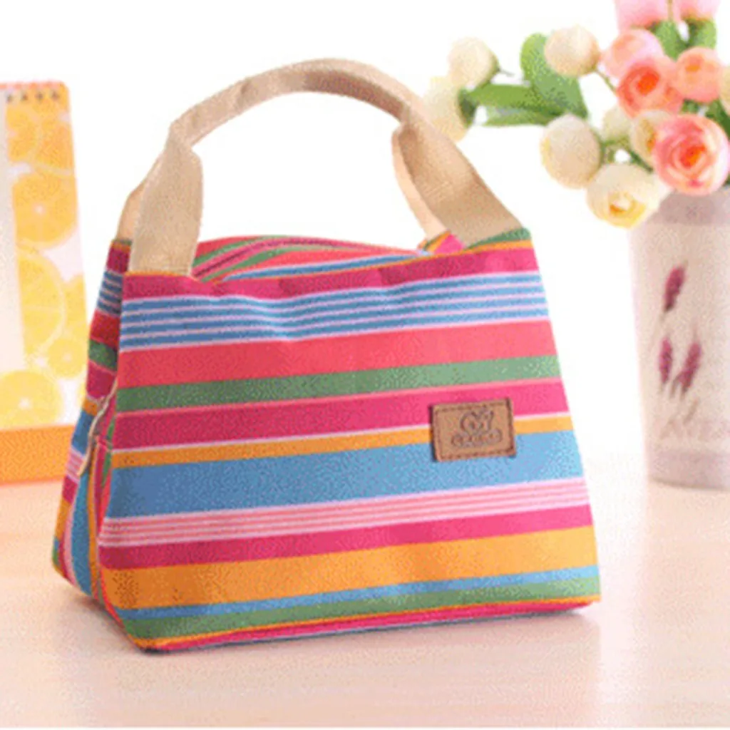 D Модная сумка для обеда, переносная сумка в полоску для обеда, свежая сумка, офисный напиток для пикника, холодная сумка, водонепроницаемые сумки для еды для взрослых# F - Цвет: D