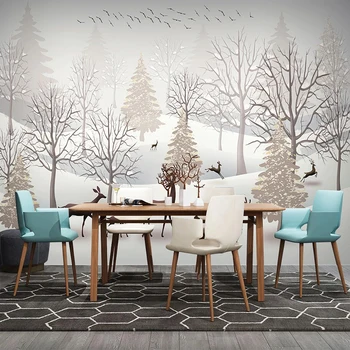 

Custom 3D Photo Wallpaper Nordic Forest Elk Snow Scenery Wall Murals Modern Restaurant Living Room Bedroom Wall Decor Painting