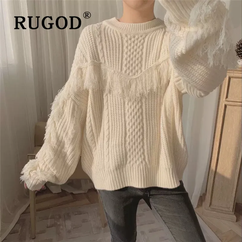 RUGOD, Новое поступление, специальное поступление, Женский вязаный свитер с круглым вырезом и кисточками, пуловер, Модный корейский элегантный свитер большого размера