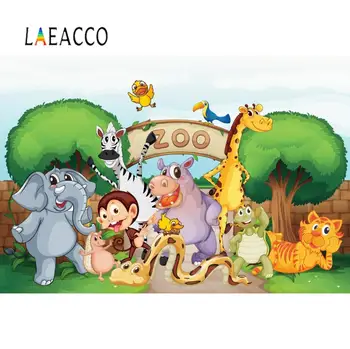 

Laeacco Photo Backdrops Safari Birthday Party Jungle Zoo Animals Baby Cartoon Customized Poster Photography Background Photocall