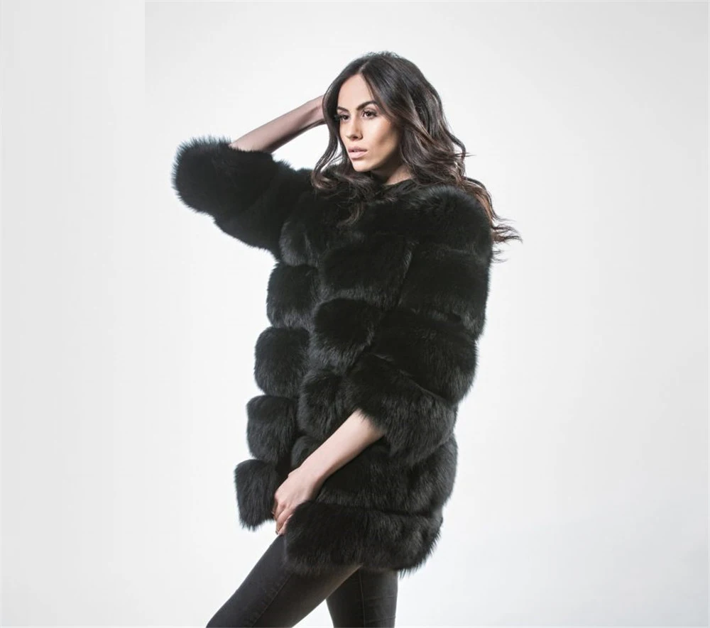 Натуральное натуральное меховое пальто для женщин, роскошное теплое пальто из лисьего меха с меховым воротником, зимняя модная куртка из натуральной кожи с лисьим мехом, FC-265