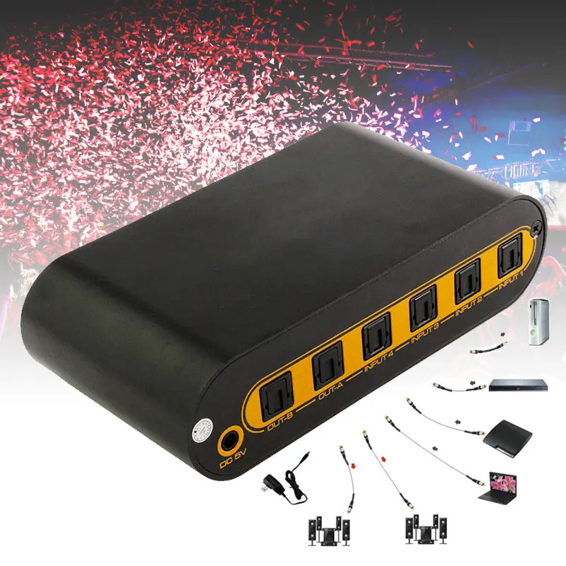 Audio Matrix 4 in 2 Out Digital Optical Audio Video Converter SPDIF Splitter Adapter OC-shipping