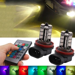 2Pcs H8 H9 H11 5050 27SMD Voiture Phares Ampoules LED RVB Voiture Conduite Antibrouillard + Télécommande 3400LM Voiture Diurne Feux 