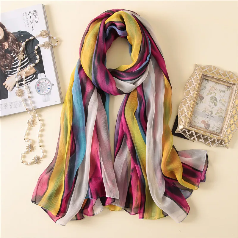 

KOI LEAPING new fashion Color stripes print scarves female outside holiday soft scarf popular beach towel Sunscreen long scarf