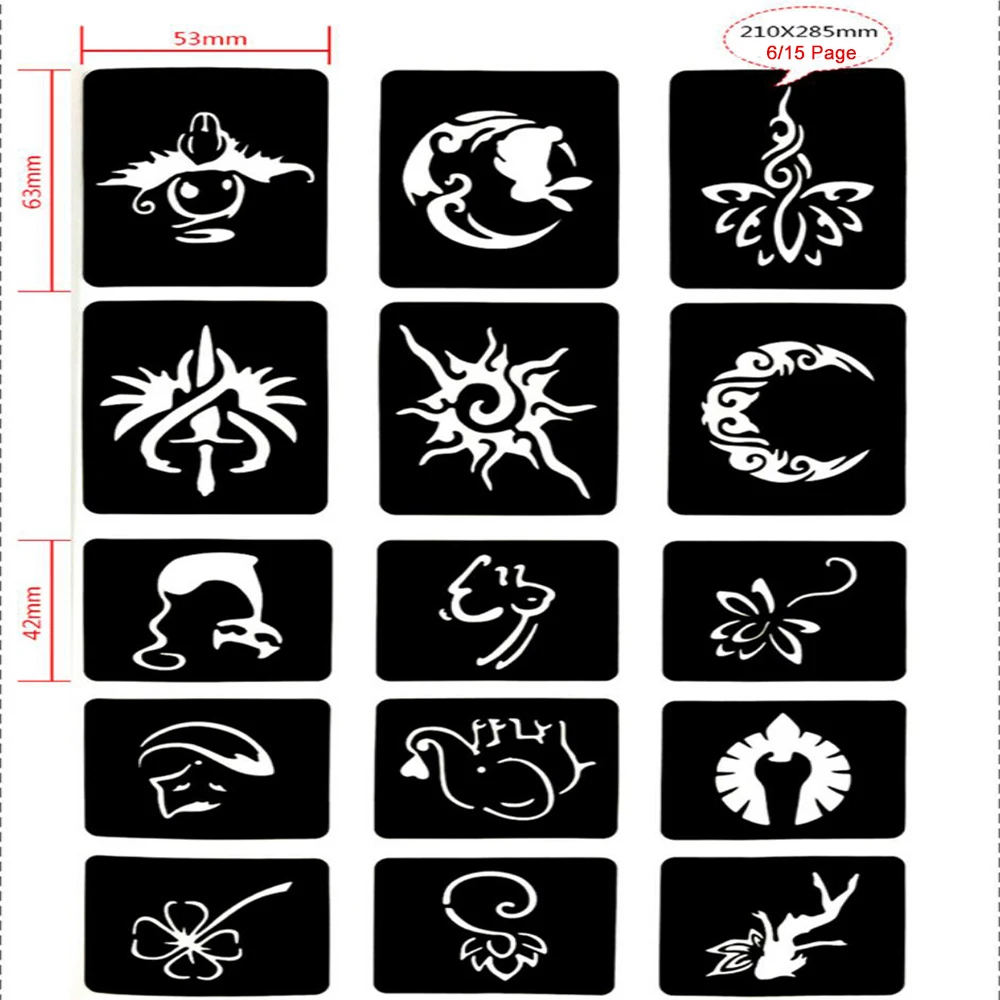 Перманентные мелкие блестки трафарет для татуировок шаблон альбом карты набор шаблоны для рисования аэрограф трафареты для татуировок хной для женщин