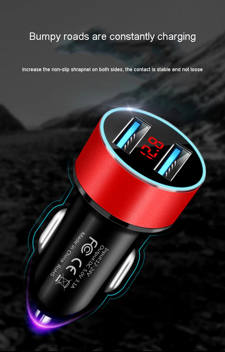 3.1A Dual USB Car Charger Quick Charge for Xiaomi Samsung iPhone 11 Tablet With LED Display Universal Mobile Phone Car-Charger