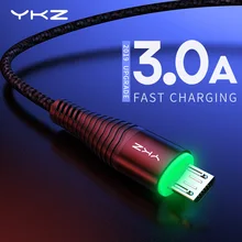 YKZ светодиодный Micro USB кабель 3A Быстрая зарядка зарядное устройство Microusb Дата кабель шнур для samsung huawei Xiaomi Android мобильный телефон провод