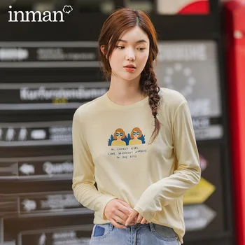 

INMAN 2020 Spring New Arrival Cotton O Collar Girl Printed Pattern Minimalist Women T-Shirt