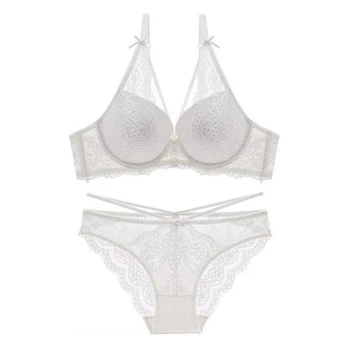 

Women's French sexy lace underwear deep V gathered up and thickened bra breathable soft and comfortable underwear set WT027