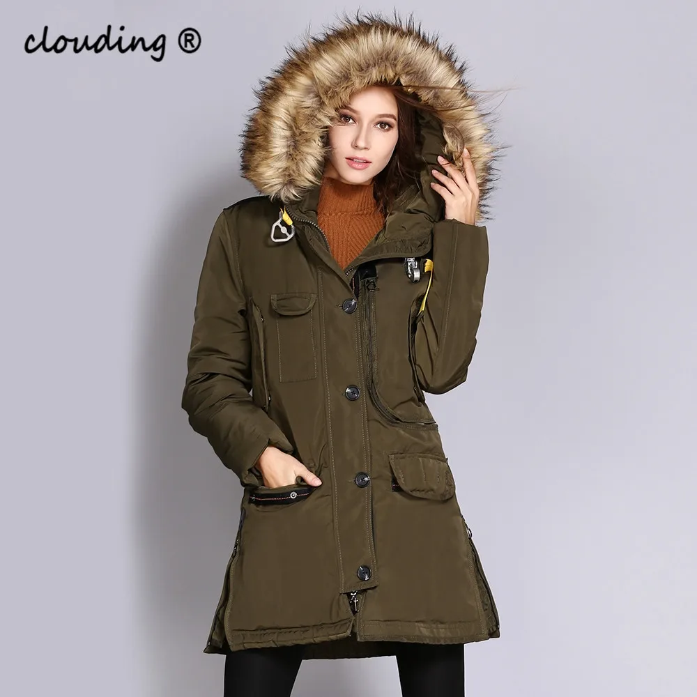 

Autumn and Winter Cotton Dress Women 2020 New Large Wool Collar Medium Long Multi Pocket Cotton Jacket Women's Coat