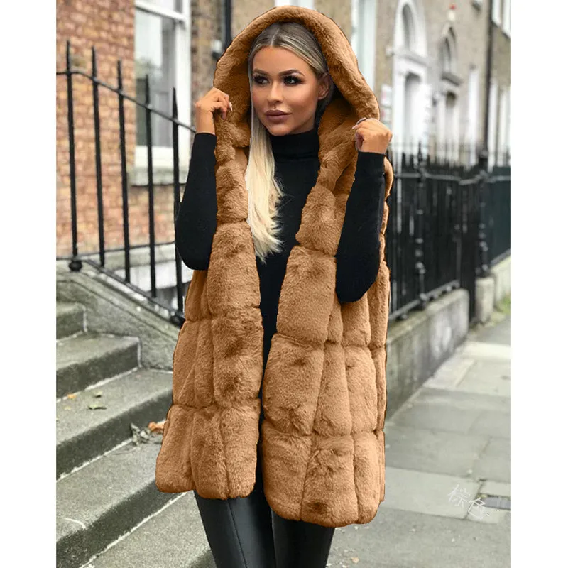 Brown Huapate AliExpress Взрывные модели Осень и зима европейский и американский женский популярный Меховой жилет с капюшоном куртка - Цвет: Brown