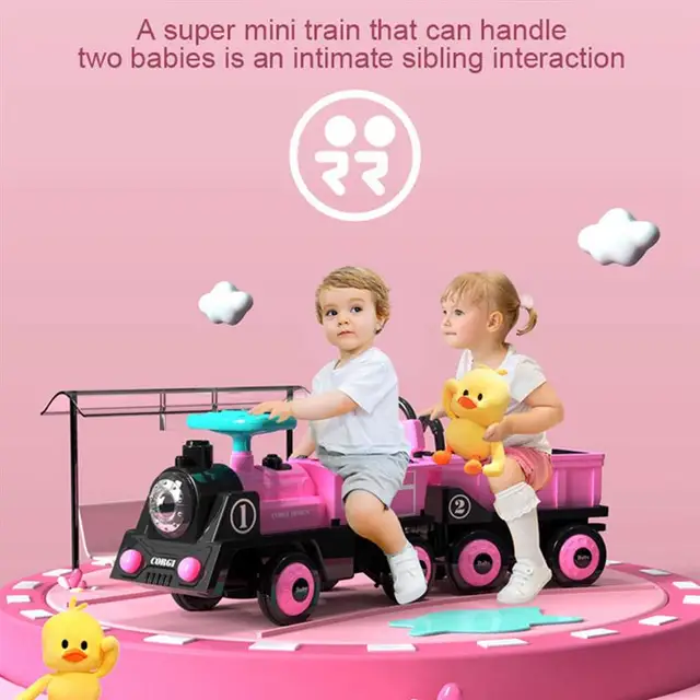 Kids Ride-On Toy Electric In Ride On Four-Wheeler Train Baby Toys Car Remote Control Car Dual Drive With Music For Children Ride 2