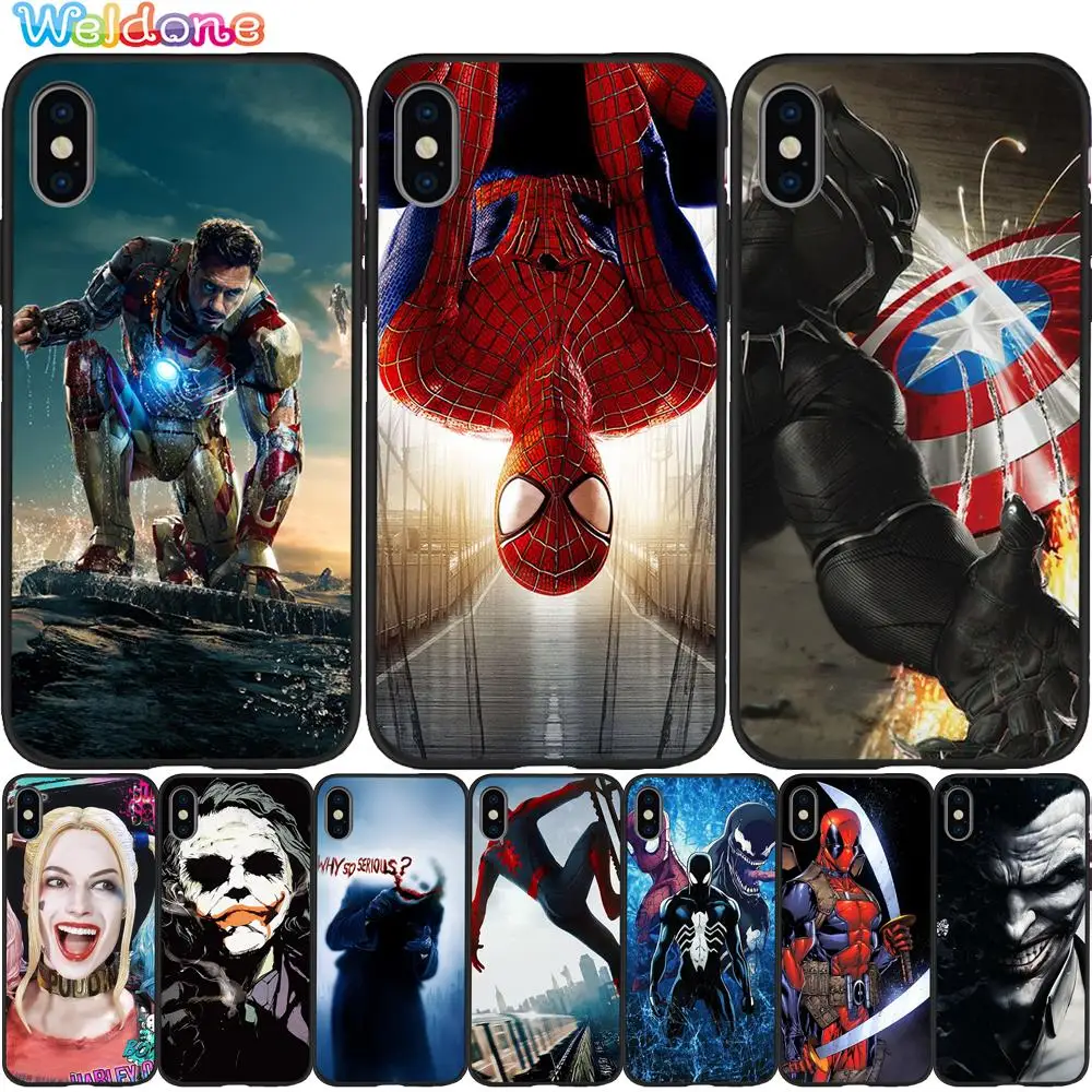 

Marvel Avengers Spider-Man Iron Man Joker Case For iPhone 11 Pro Max XS Max XR X 8 6S 7Plus 5S Black Silicone case Cover Etui
