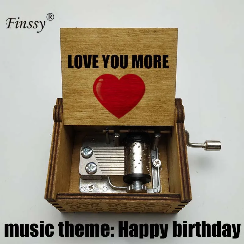 text custom inspiring words print Hand Cranked Wood Music Box Happy Birthday Christmas New Year Birthday student children Gift
