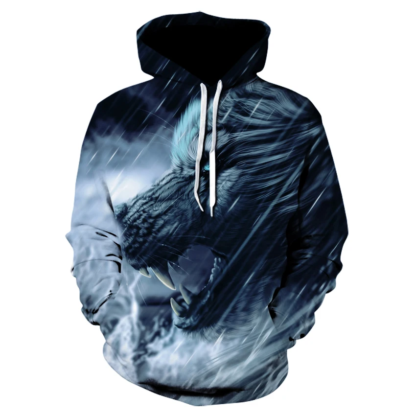 

Fall male hip hop fashion casual men's hoodie sweatshirt 3D frozen Wolf personality street wear sports hoodies