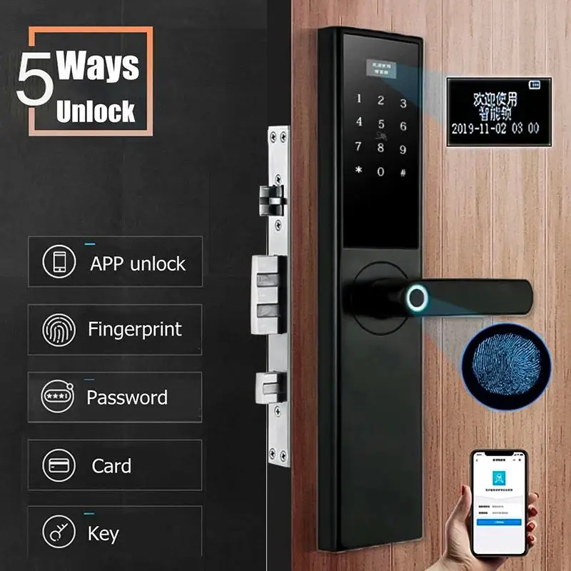 Интеллектуальная безопасность электронный умный дверной замок приложение+ пароль+ клавиатура+ карта+ отпечаток пальца 5 способов двери умный электронный замок гостиницы