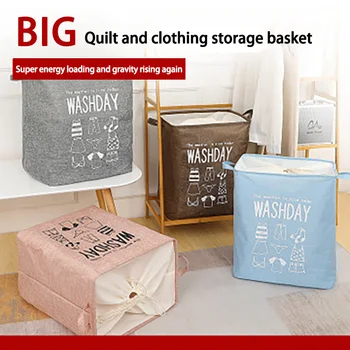 

Drawstring Closure Storage Basket Folding Laundry Hamper Collapsible Laundry Basket Clothes Organizer Household Folding Storage