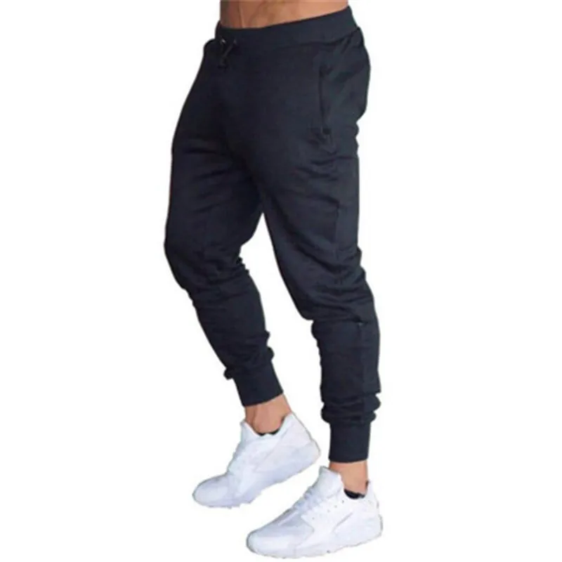 Повседневные Брендовые спортивные штаны, однотонные модные хлопковые брюки, мужские штаны для бега, черные мужские штаны высокого качества - Цвет: Черный