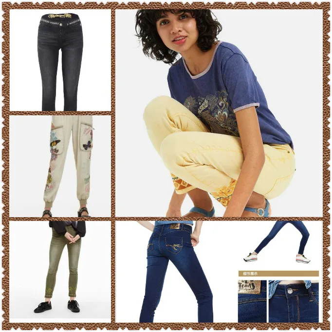 

Spanish Deg Various Single Sand Washing Embroidery Elastic Jeans