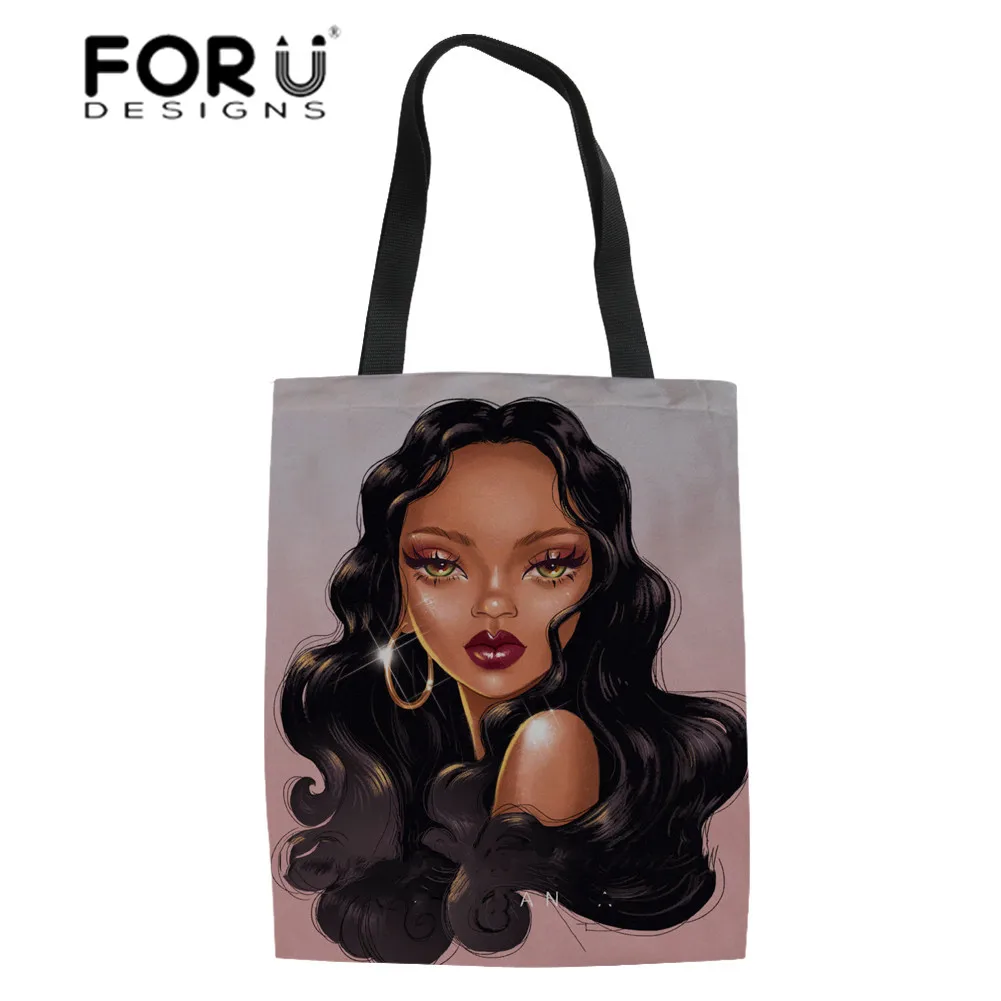 FORUDESIGNS/Женские складные сумки для покупок для женщин, Экологичная сумка-шоппер, сумка женская, черная, Художественная, африканская, льняная, Книжная сумка с ручкой сверху