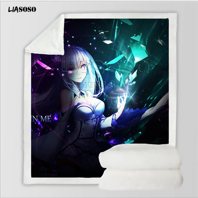 Диван, постельные принадлежности, аниме, Re: zero, сестры-близнецы, горничные рам и рем, Узорчатое, для взрослых, детей, набивное шерстяное одеяло, одеяло для путешествий, одеяло для автомобиля